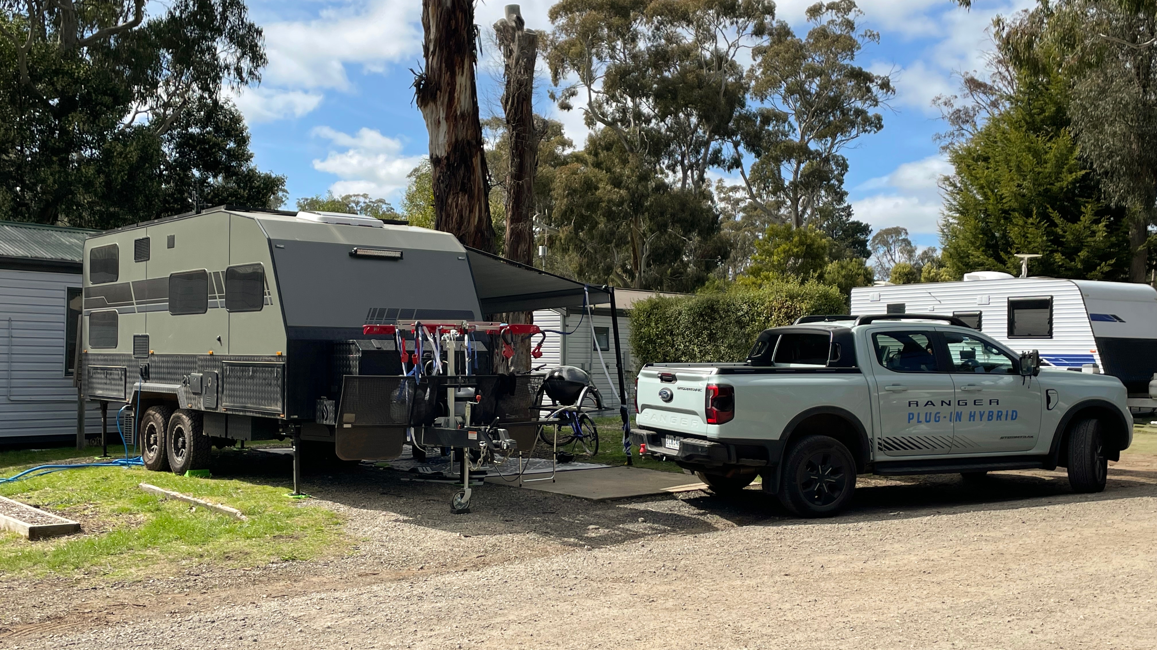 Ranger PHEV chief programme engineer, Philip Millar, tows a caravan weighing more than three tonnes with his pickup.